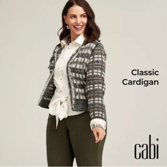 CAbi Sweaters - Cabi  Classic Cardigan #4097 Gray Brown White Size Large